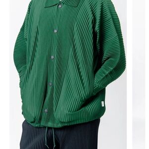 Issey Miyake Forest Green Pleated Shirt Jacket